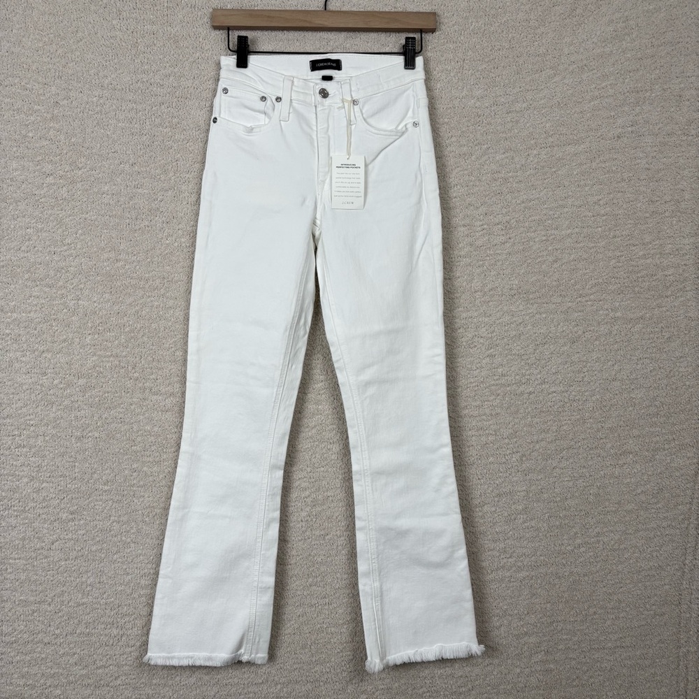 J. Crew Jeans‎ Womens 25 Tall White Billie Demi Boot Crop Fray Hem Mid Rise Zip